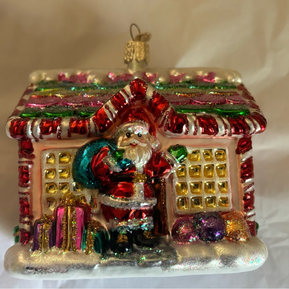 Old World Red and Green Holiday Ornament with Santa Design